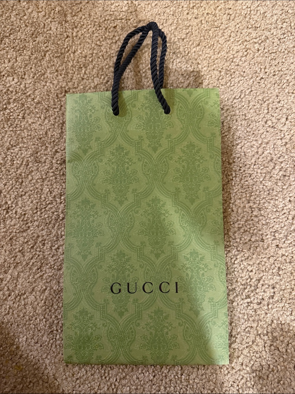 Gucci Green Patterned Tote with Black Rope Handles
